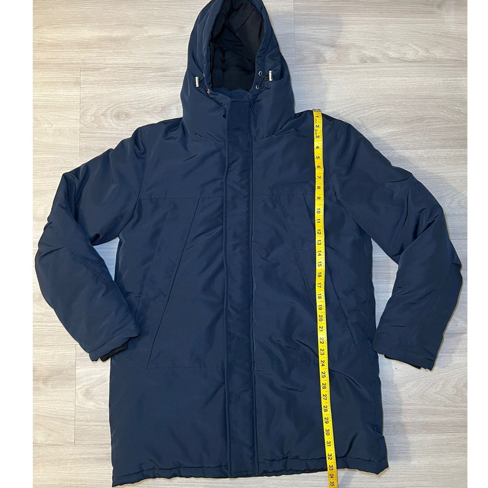 Primark Men's Navy Blue Hooded Parka Jacket Medium Shower Resistant Thermal - Picture 3 of 16